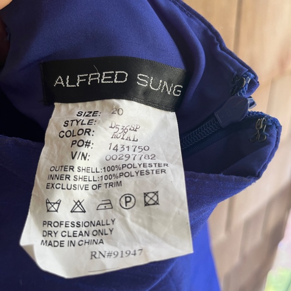 Alfred Sung Electric Blue Satin Strapless Formal Gown Dress Front Pleats Size 20 - Picture 6 of 16